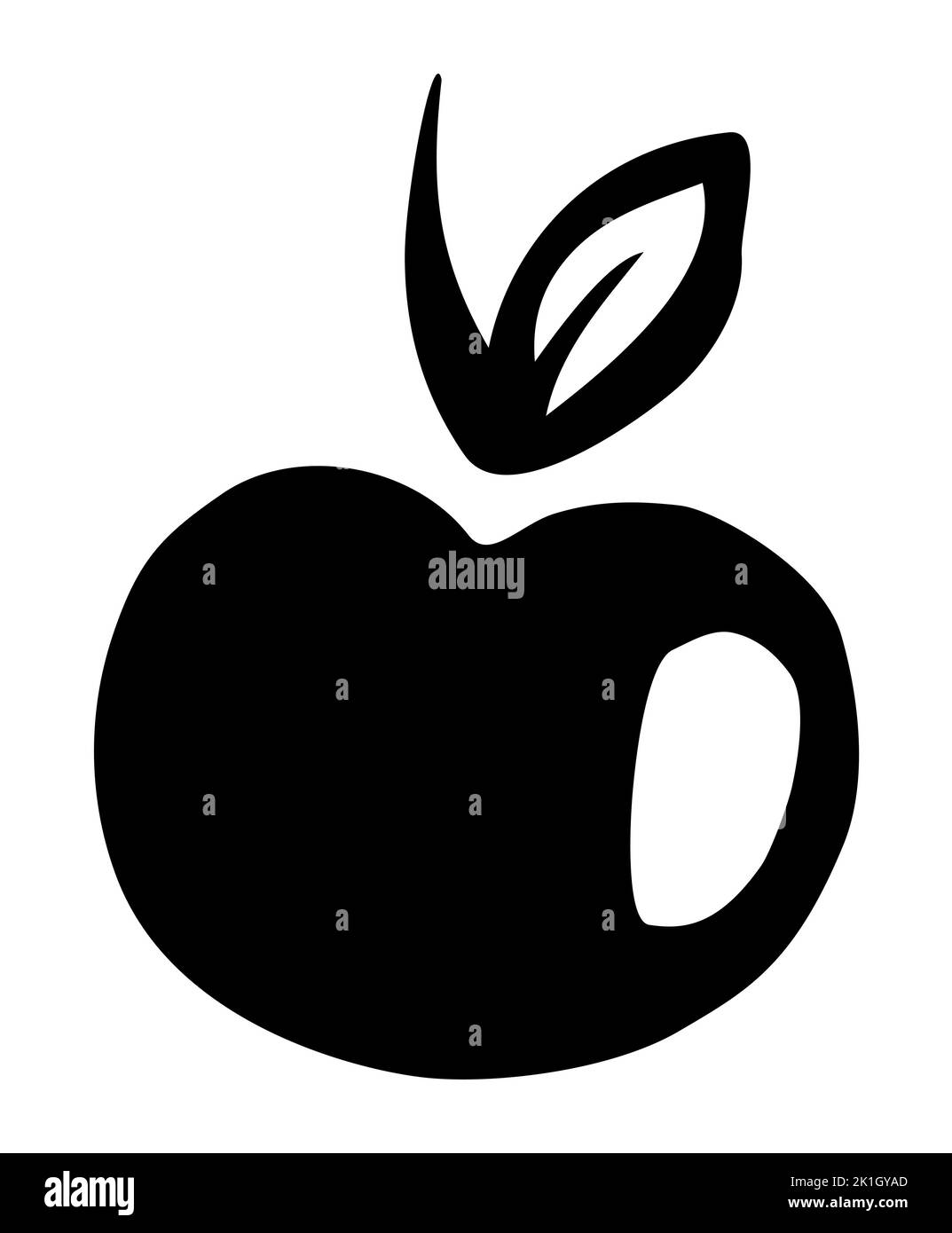 Apple drawing hand painted with ink brush isolated on white background