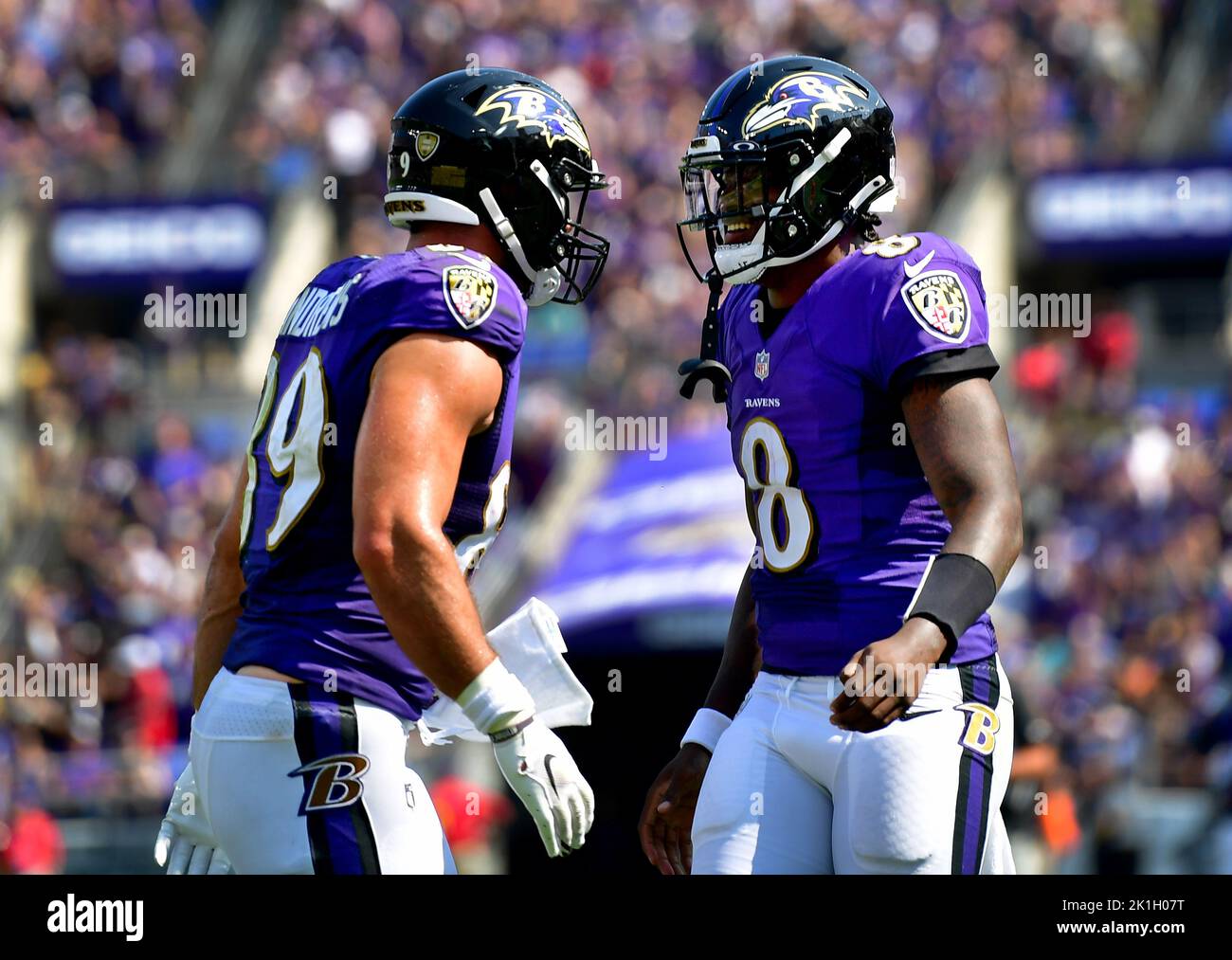 Baltimore, United States. 24th Dec, 2022. The football pops loose from Atlanta  Falcons quarterback Desmond Ridder (4) under pressure from Baltimore Ravens  linebacker Odafe Oweh (L) during the first half at M&T