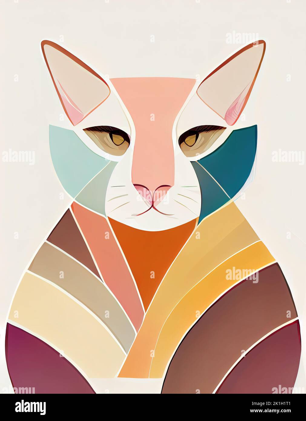 Abstract cat portrait. Digital illustration based on render by neural network Stock Photo