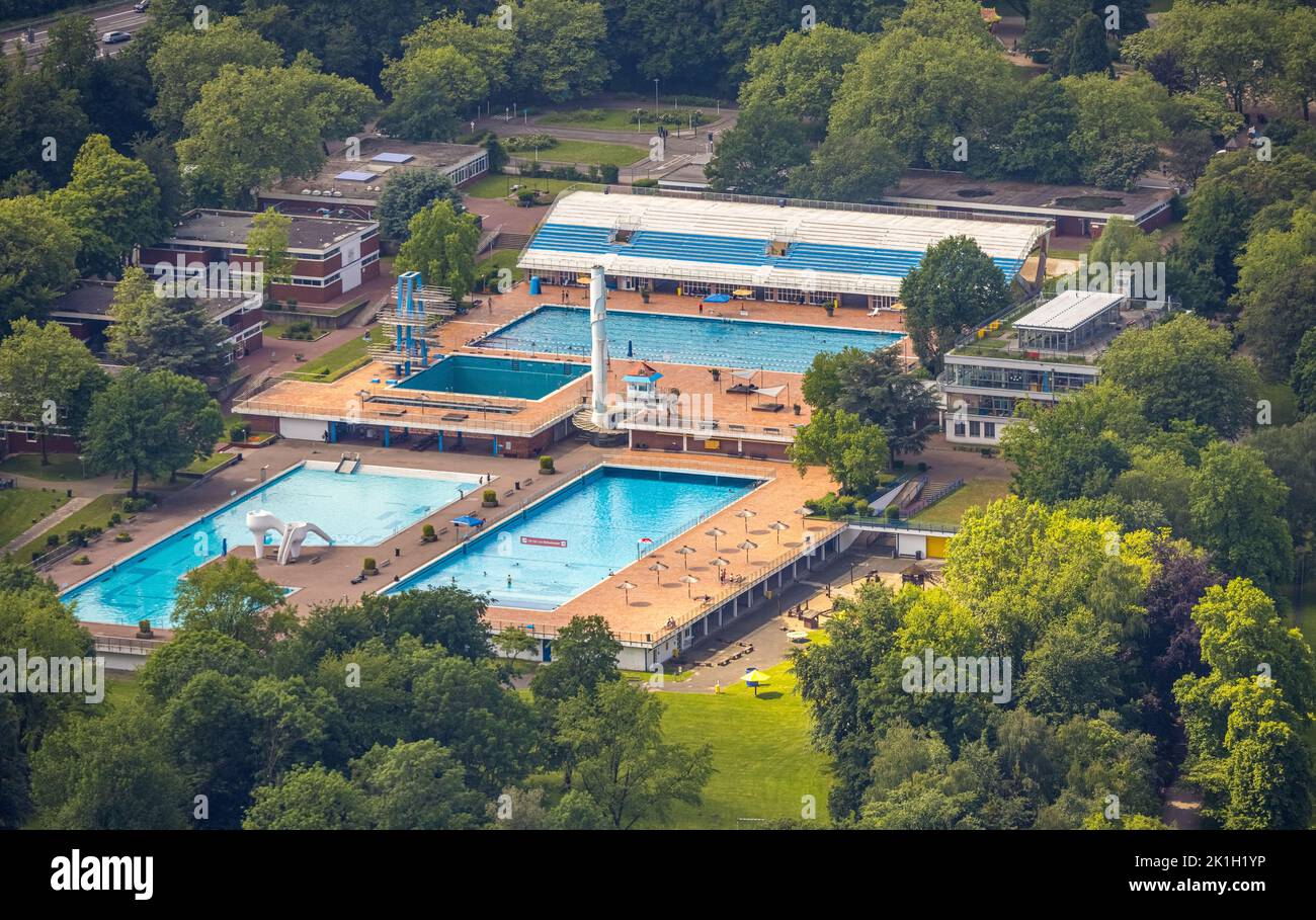 Aerial view, Grugabad in Grugapark, EssenRüttenscheid, Essen, Ruhr