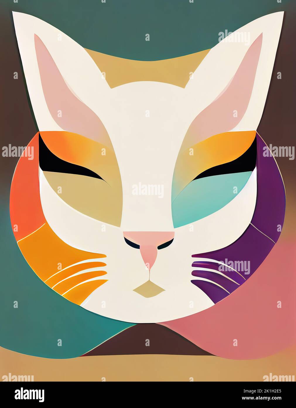 Abstract gradient cat head. Digital illustration based on render by neural network Stock Photo