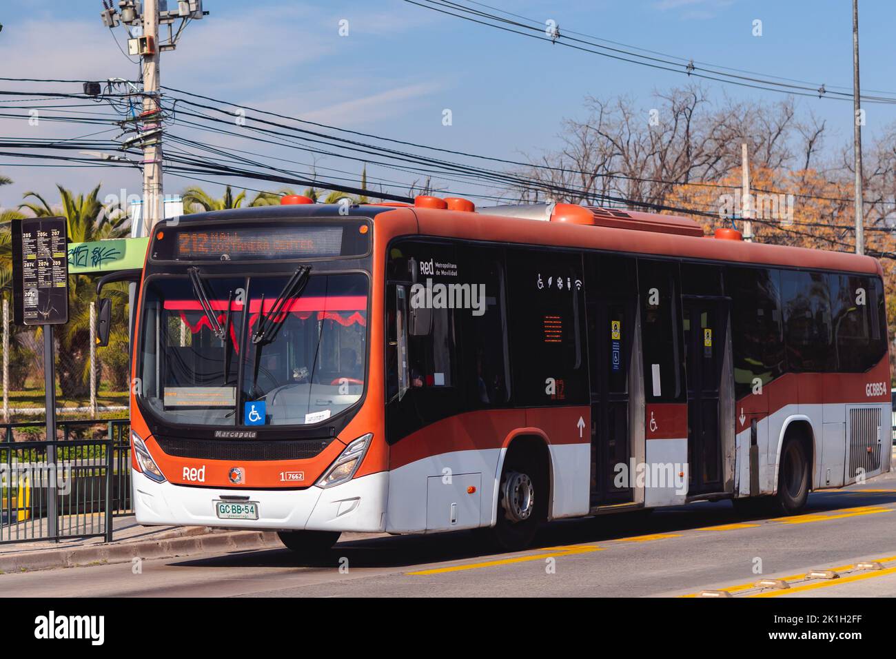 Santiago, Chile -  August 2022: A Transantiago, or Red Metropolitana de Movilidad, bus in Santiago Stock Photo