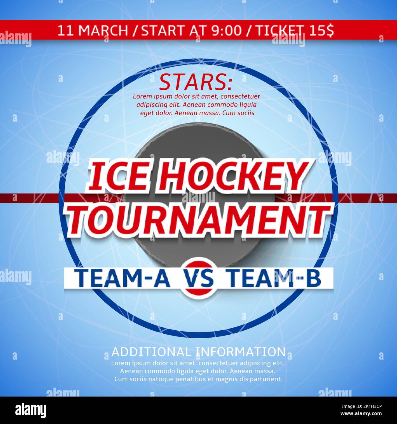 Realistic ice hockey poster. Sport championship advertising, sport