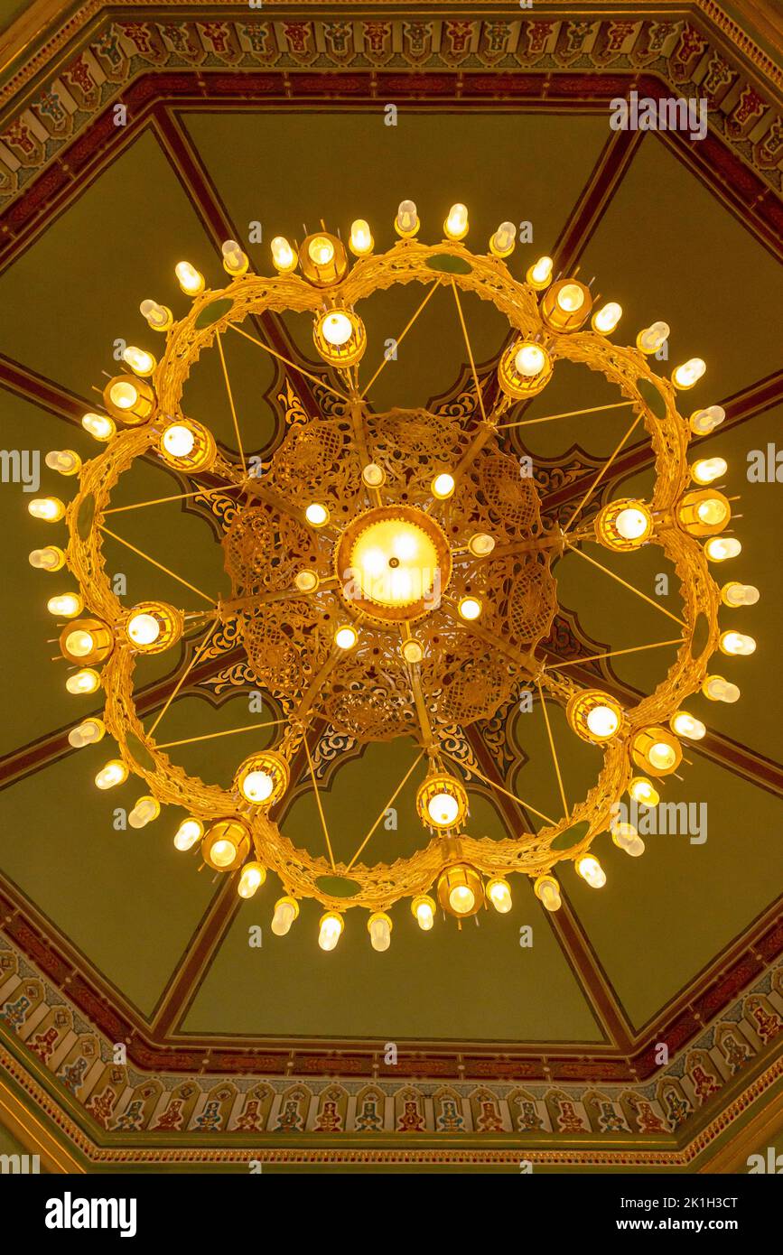 Sofia synagogue interior or Shul chandelier as seen from below in Sofia, Bulgaria, Eastern Europe, Balkans, EU Stock Photo