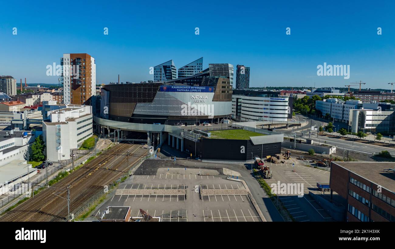 Aerial view in front of the Nokia Arena, summer in Tampere, Finland Stock Photo