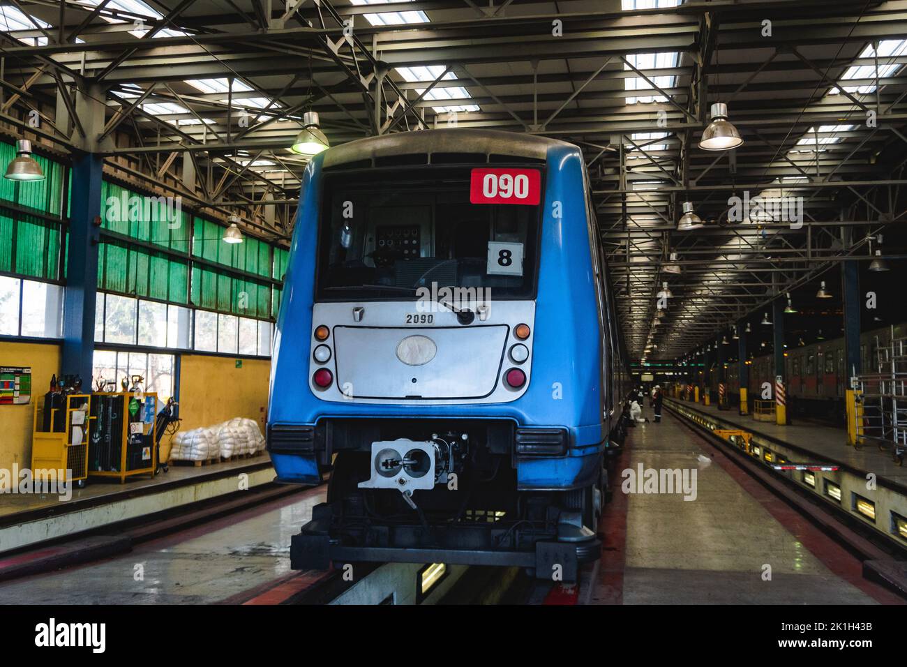 Santiago, Chile -  July 2022: A Metro de Santiago train at a subway depot of Line 2 Stock Photo