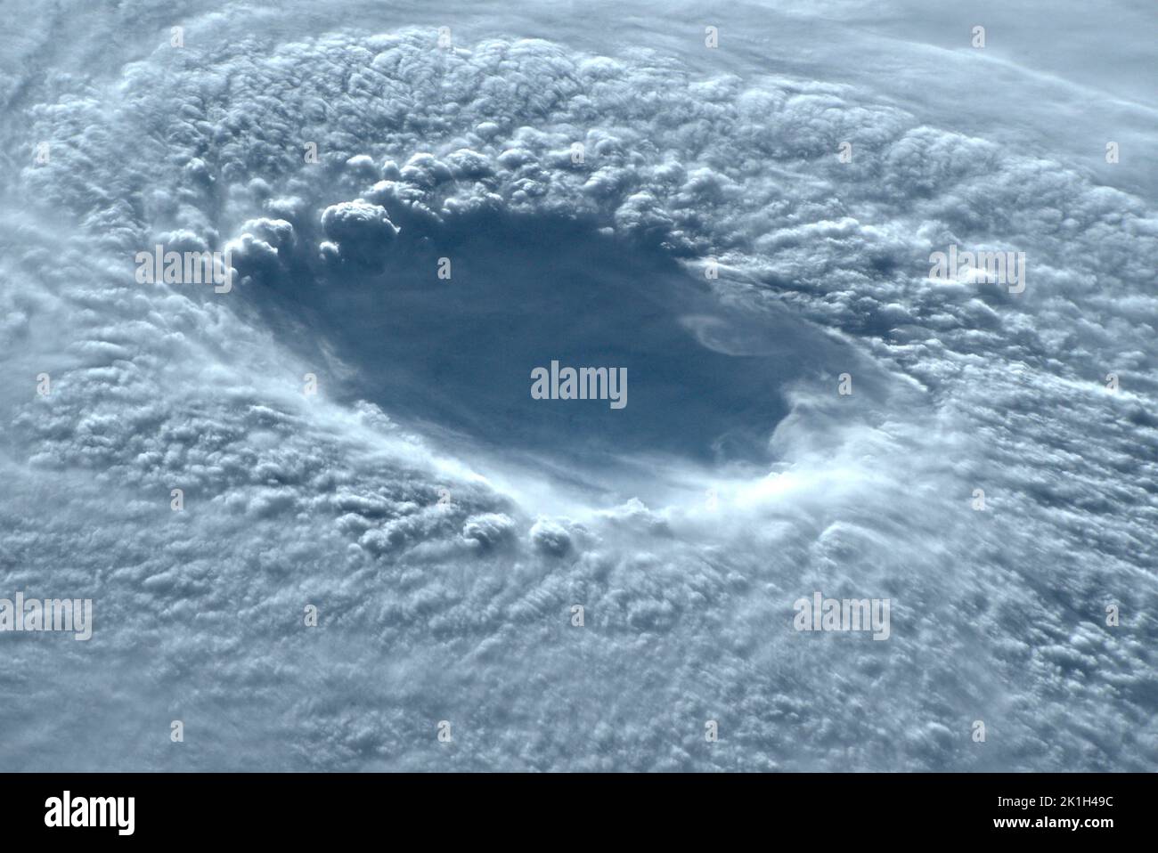 International Space Station, EARTH ORBIT. 17 September, 2022. View of eye wall of Typhoon Nanmadol as it prepares to make landfall in south-western Japan seen from the International Space Station, September 17, 2022 in Earth Orbit. The storm is packing gusts up to 150mph and record amounts of rain.    Credit: Bob Hines/NASA/Alamy Live News Stock Photo