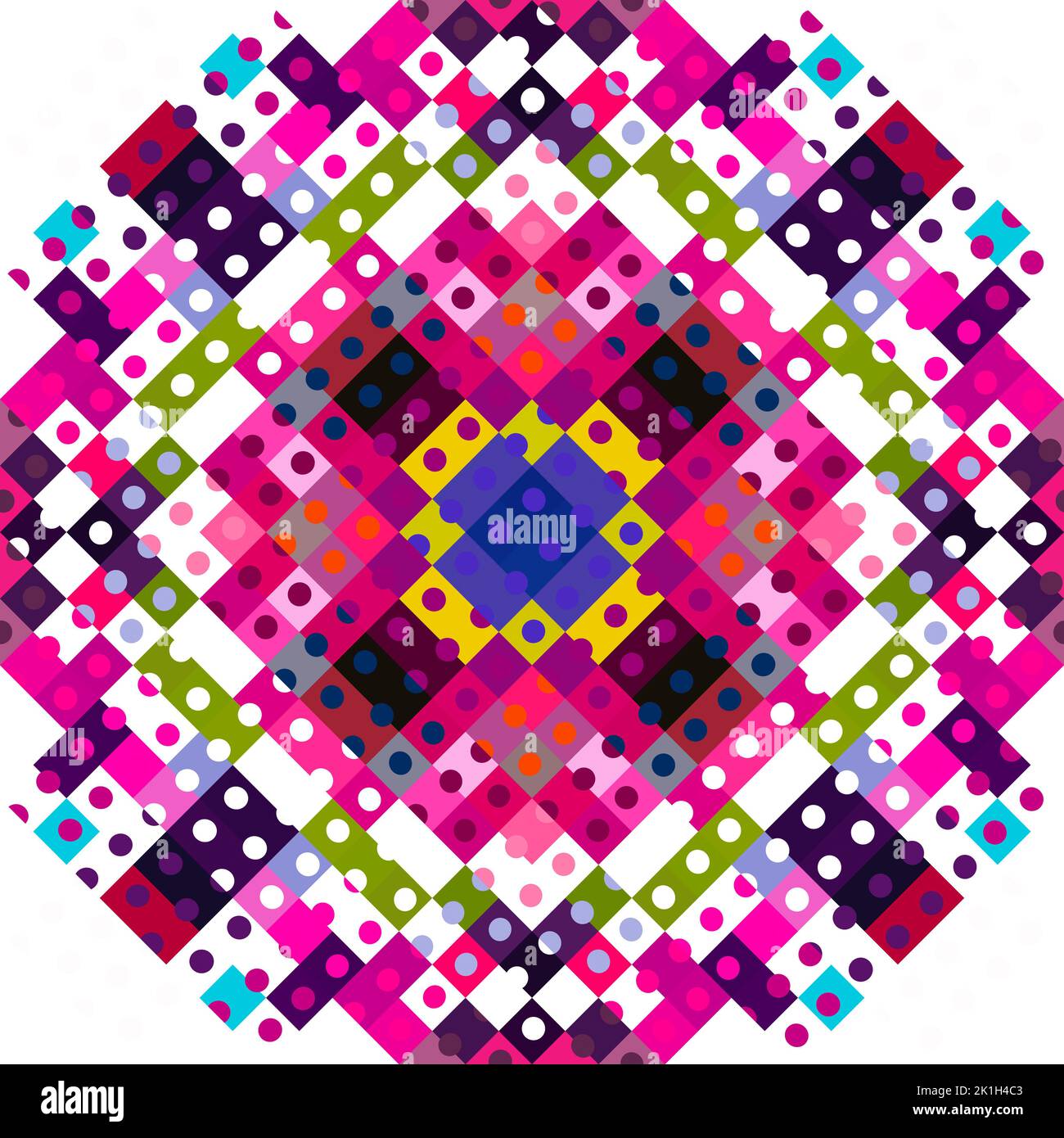 Whimsical geometric pixel pattern. Playful fun kaleidoscopic pink ...