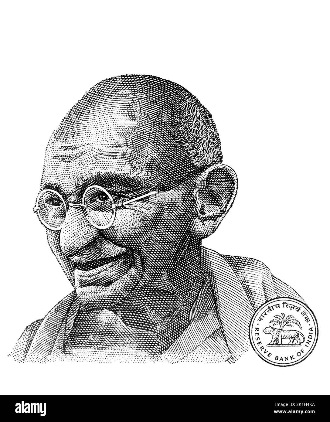 Mahatma Gandhi cut from 10 Indian rupee on transparent background for design purpose Stock Photo