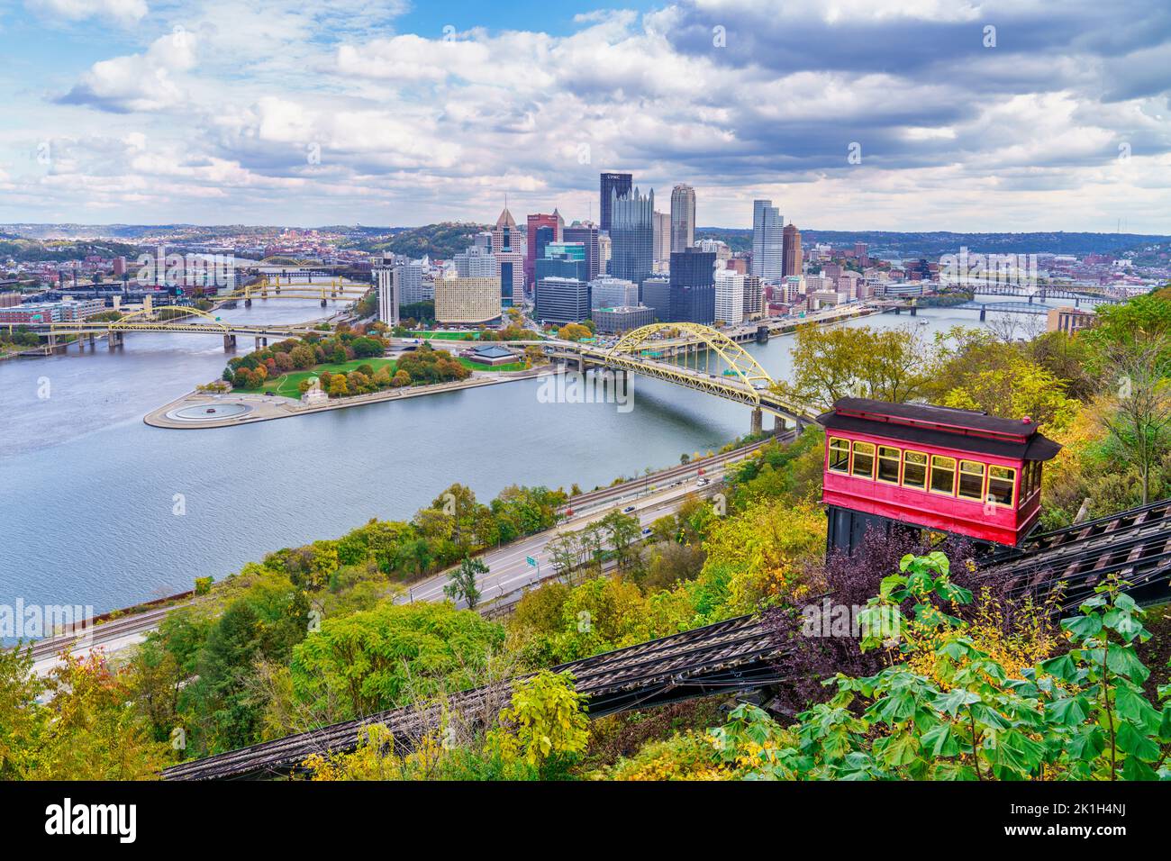 Cable car of the historic Duquesne Incline ascending the Washington