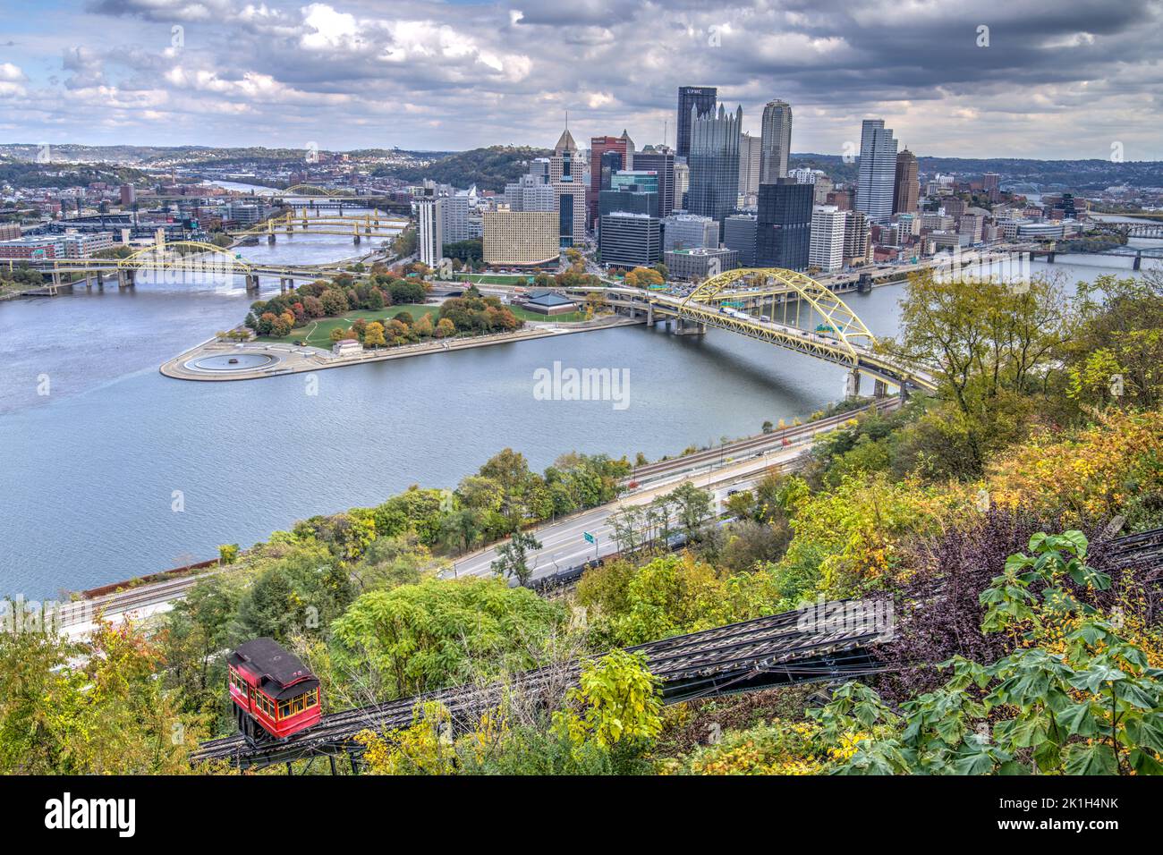 Cable car of the historic Duquesne Incline ascending the Washington