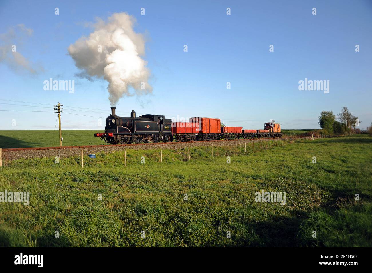 '30053' and a short goods train. Seen here near Wittersham Road. Stock Photo