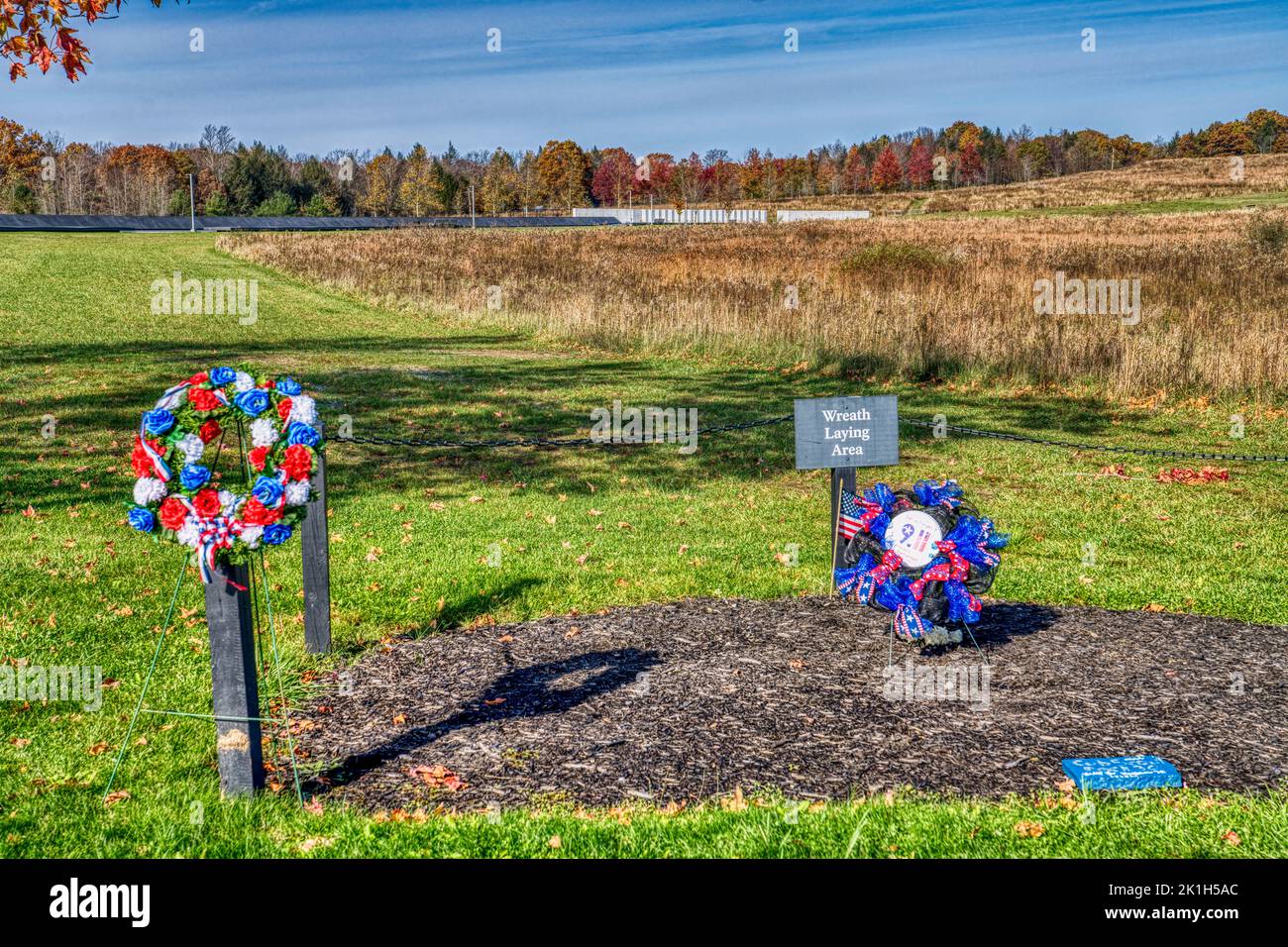 The wreath laying area of the Memorial Plaza at September 11th’s Flight 93 Memorial in Stoystown, Pennsylvania. Stock Photo