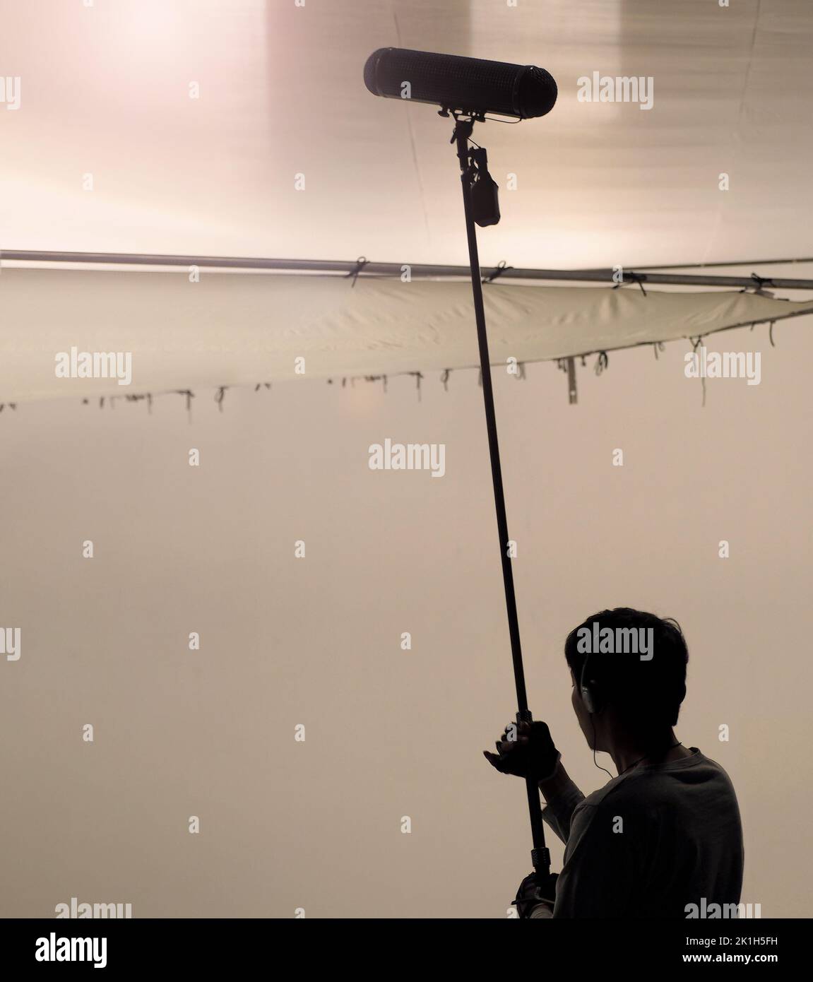 Boom Microphone for sound recording in film industry. Sound boom