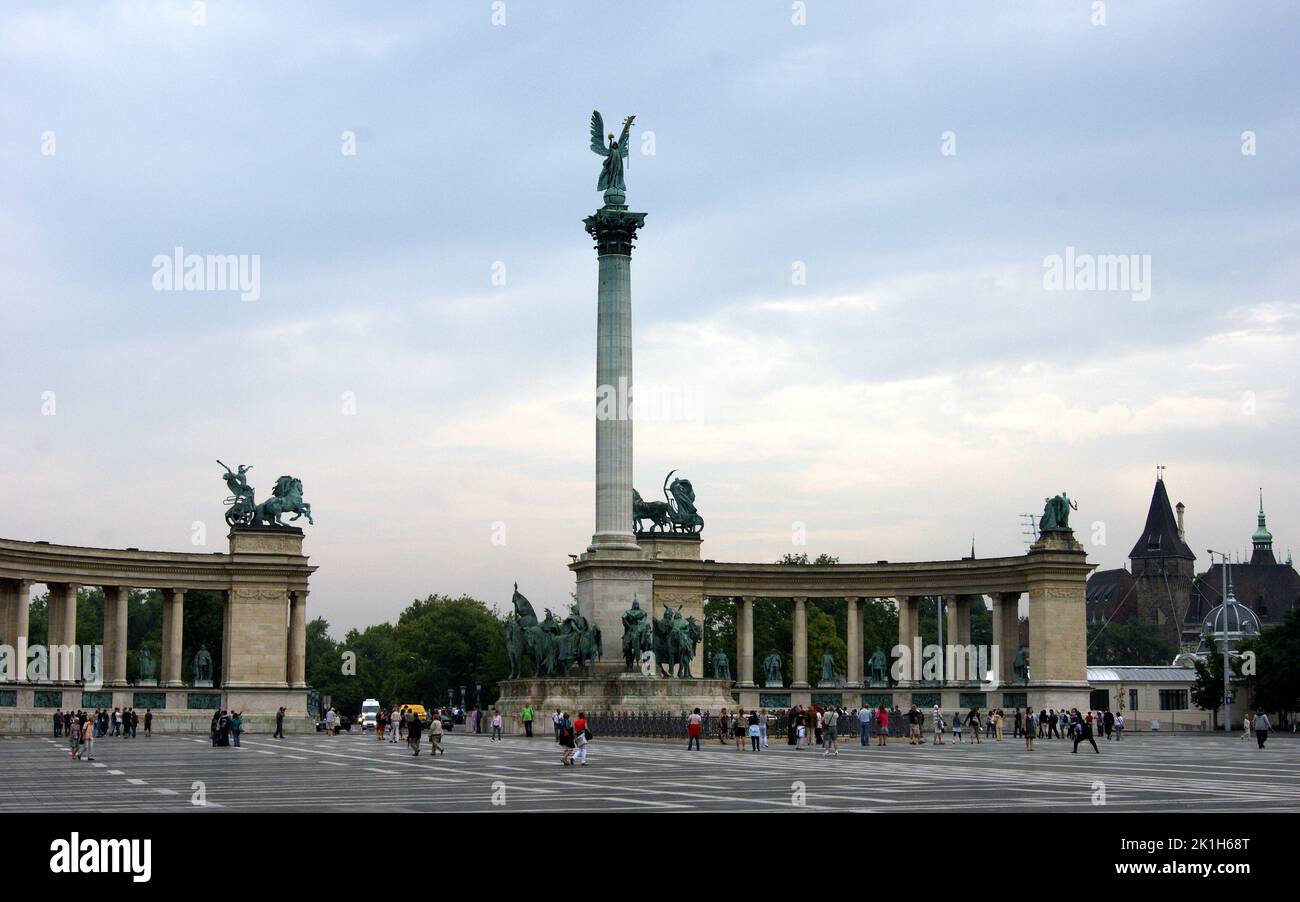 Millennium Monument in the Heroes Square, Budapest, Hungary Stock Photo