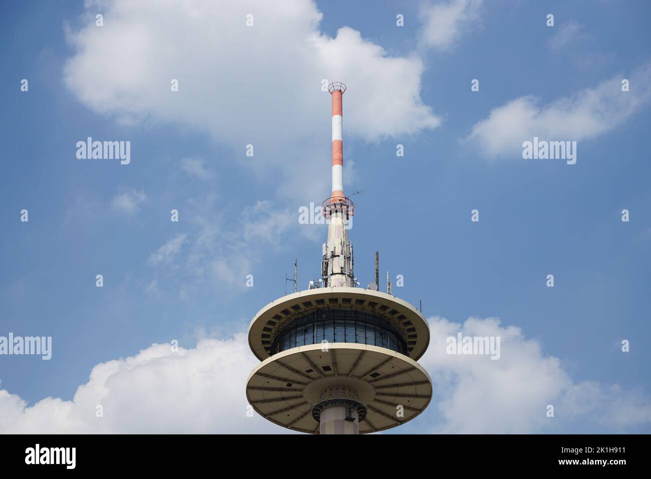 A low angle of Fernmeldeturm Moers Telecommunication tower in Essen, Germany Stock Photo