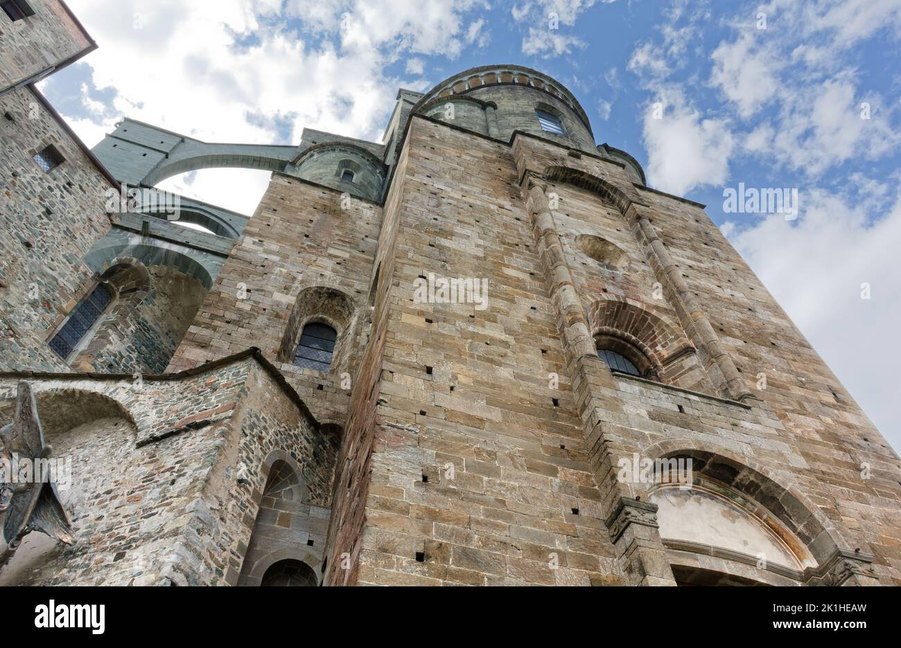 The imposing structure of the medieval Sacra di San Michele abbey in ...