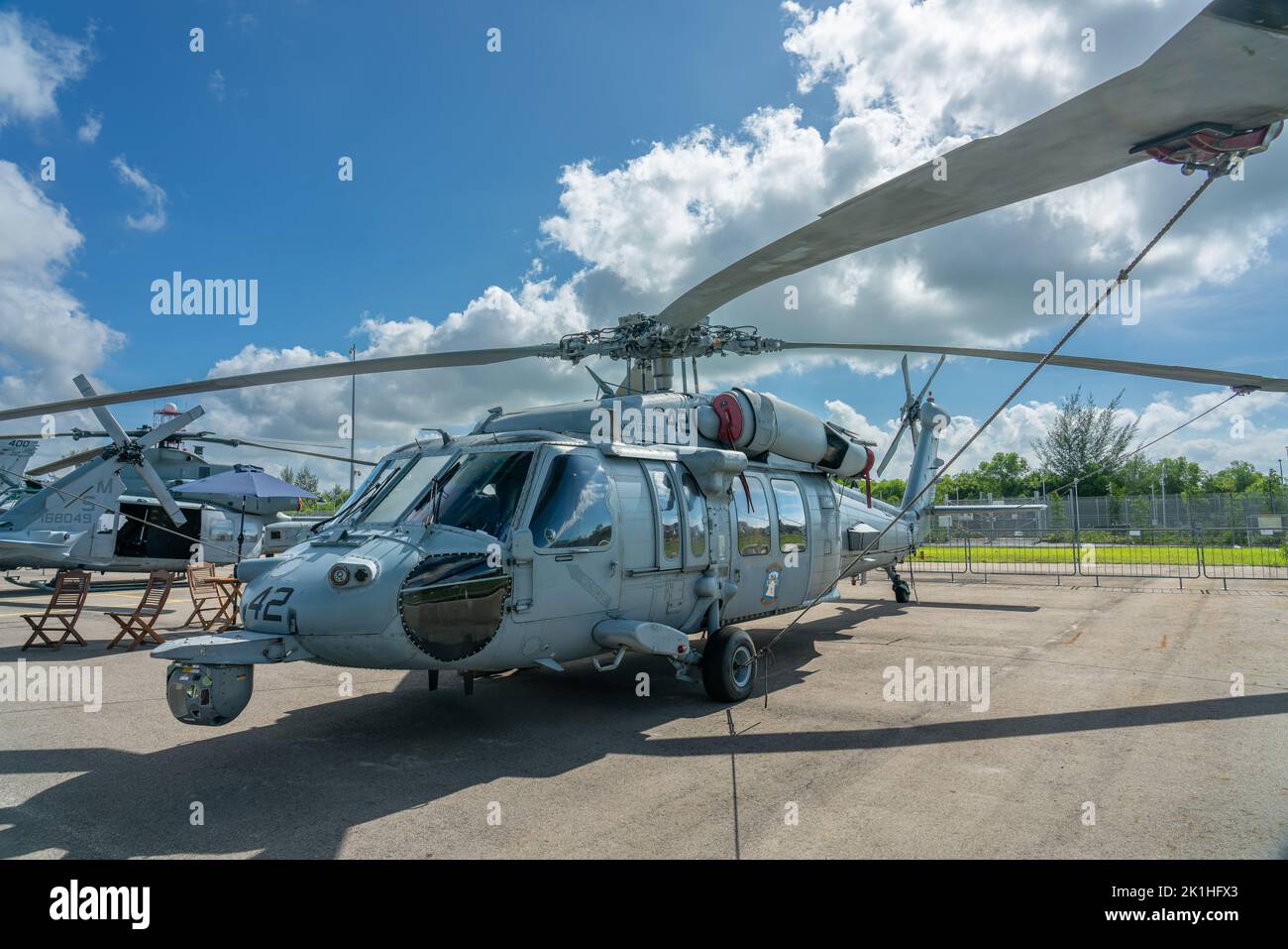 A parked Sikorsky SH-60 Seahawk transport Helicopter used by the Marines on the ground Stock Photo