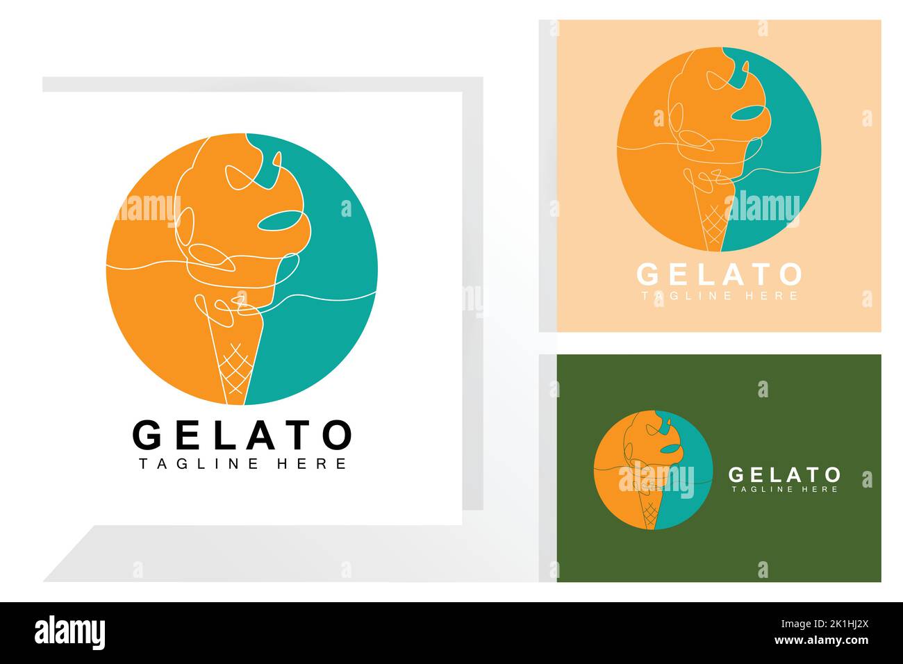 Ice Cream Gelato Logo Design, Sweet Soft Cold Food, Vector Brand
