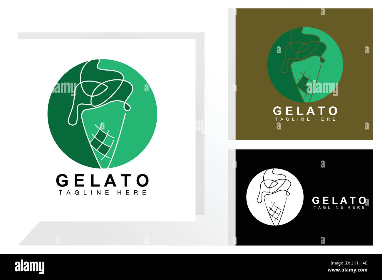 Ice Cream Gelato Logo Design, Sweet Soft Cold Food, Vector Brand