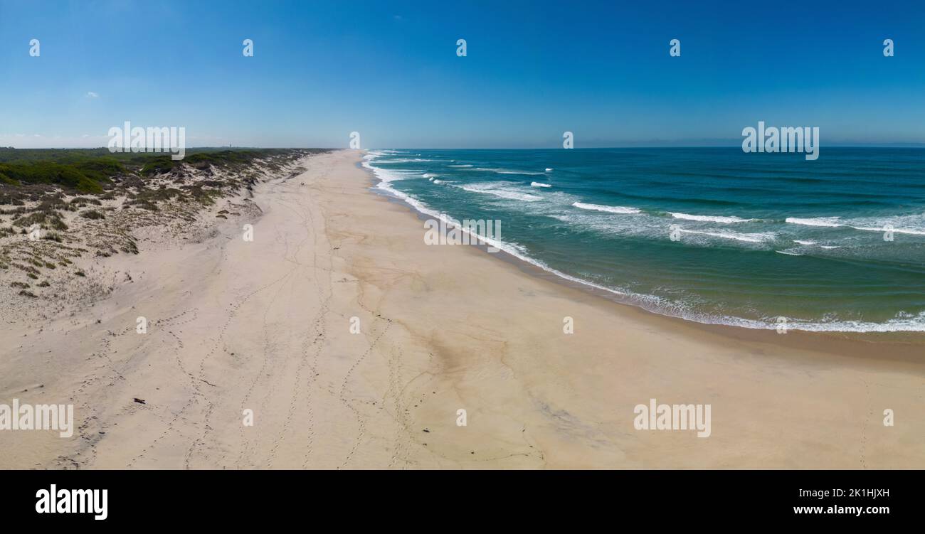 Torreira beach in Murtosa, Aveiro Portugal. Aerial view Stock Photo