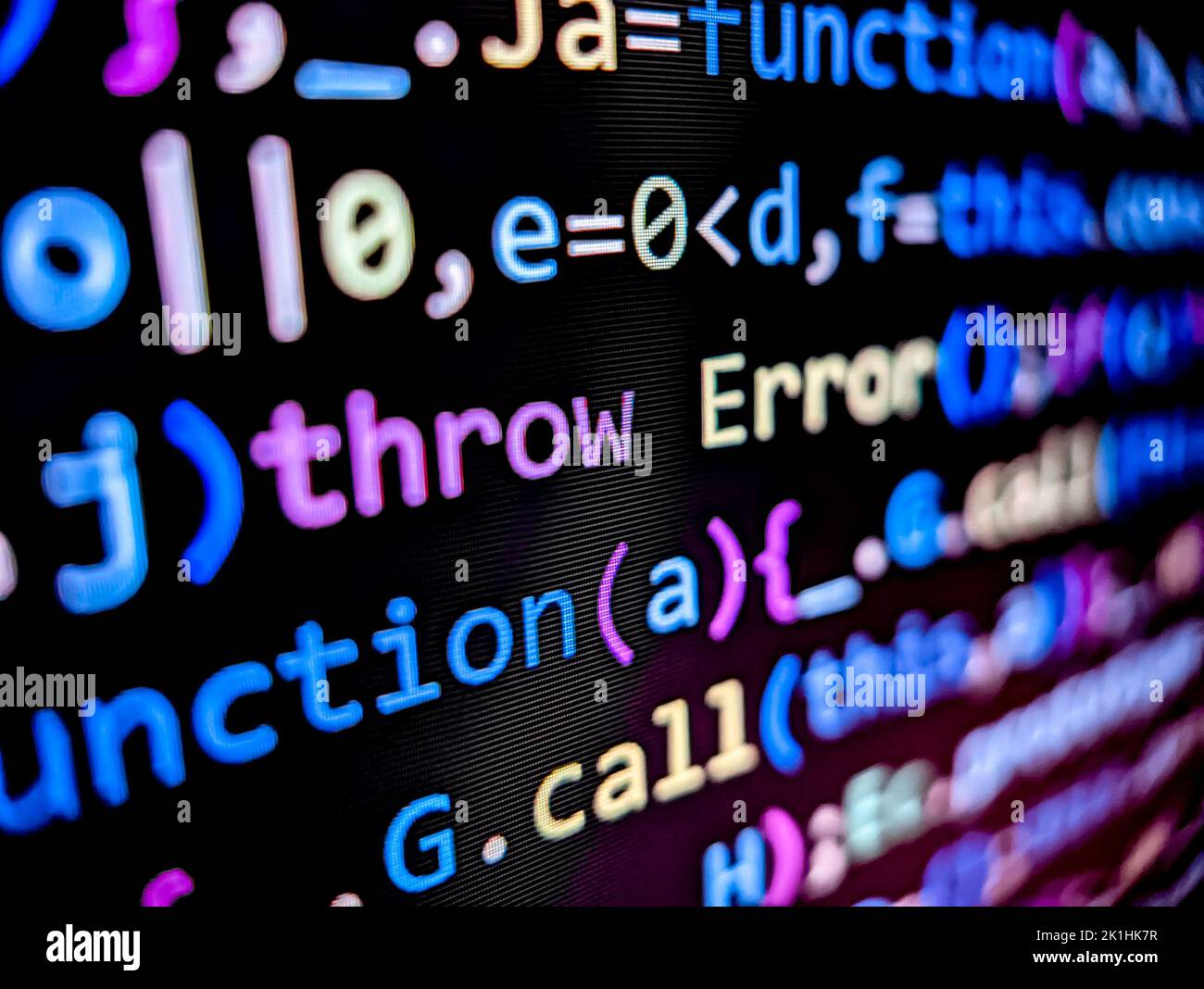 Error text in computer code displayed on pixelated screen with colorful ...