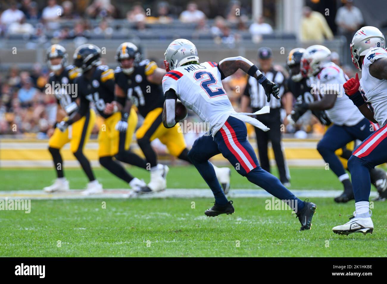 New England Patriots cornerback Jalen Mills reacts before a preseason NFL  football game against the Carolina Panthers, Friday, Aug. 19, 2022, in  Foxborough, Mass. (AP Photo/Michael Dwyer Stock Photo - Alamy