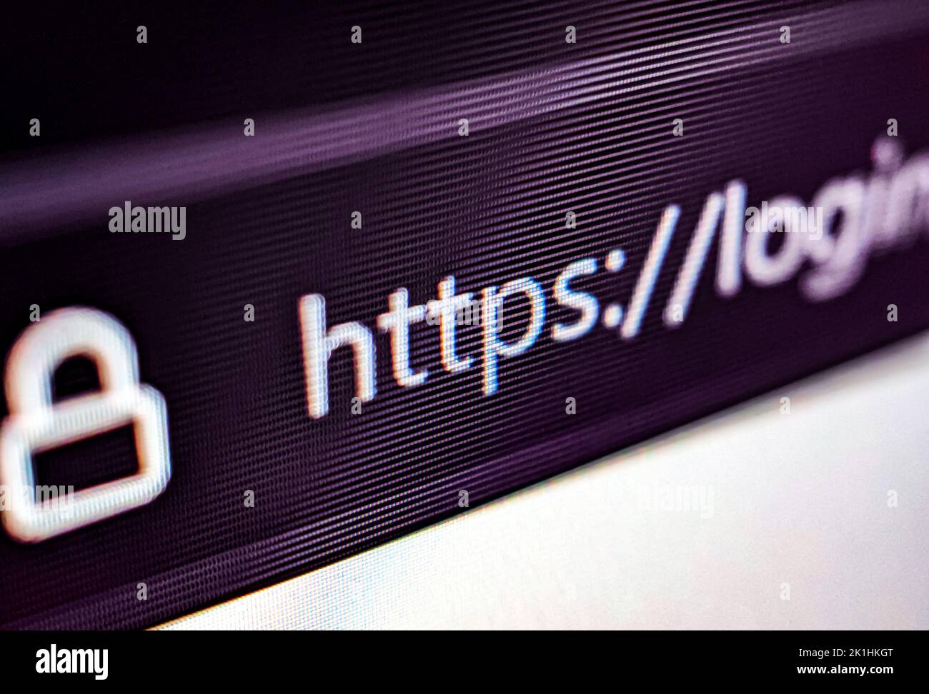 Pixelated closeup of an internet web browser search bar with https and security icon Stock Photo