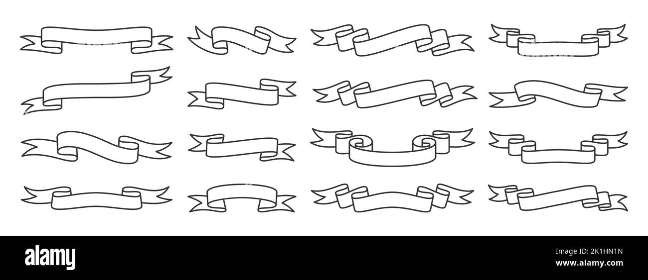 Chapter Header Rippbon Ribbon linear banners set. Simple modern ribbons collection. Vintage ...