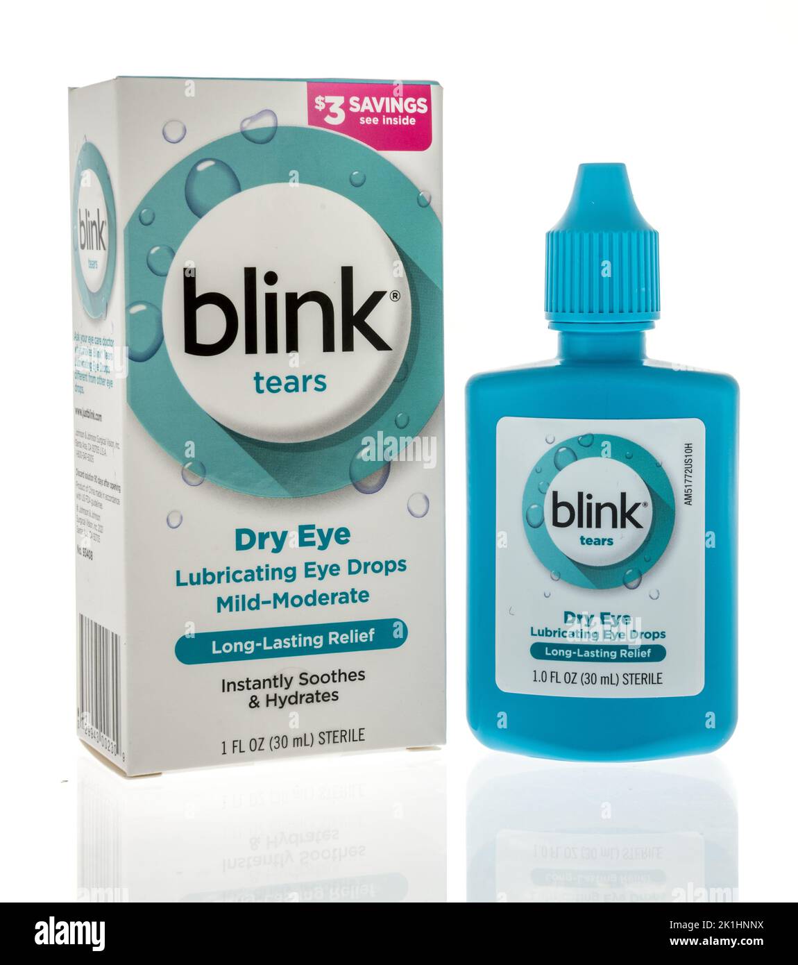 Winneconne, WI - 11 September 2022: A package of Blink tears dry eye lubricating eye drops on an isolated background. Stock Photo