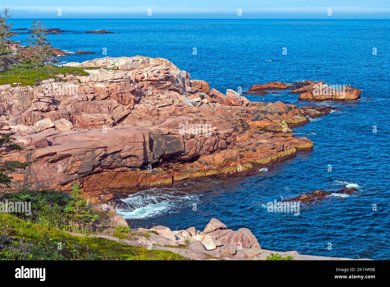 Rocky Coast on a Sunny Day in the Cape Breton Highlands National Park in Nova Scotia Stock Photo