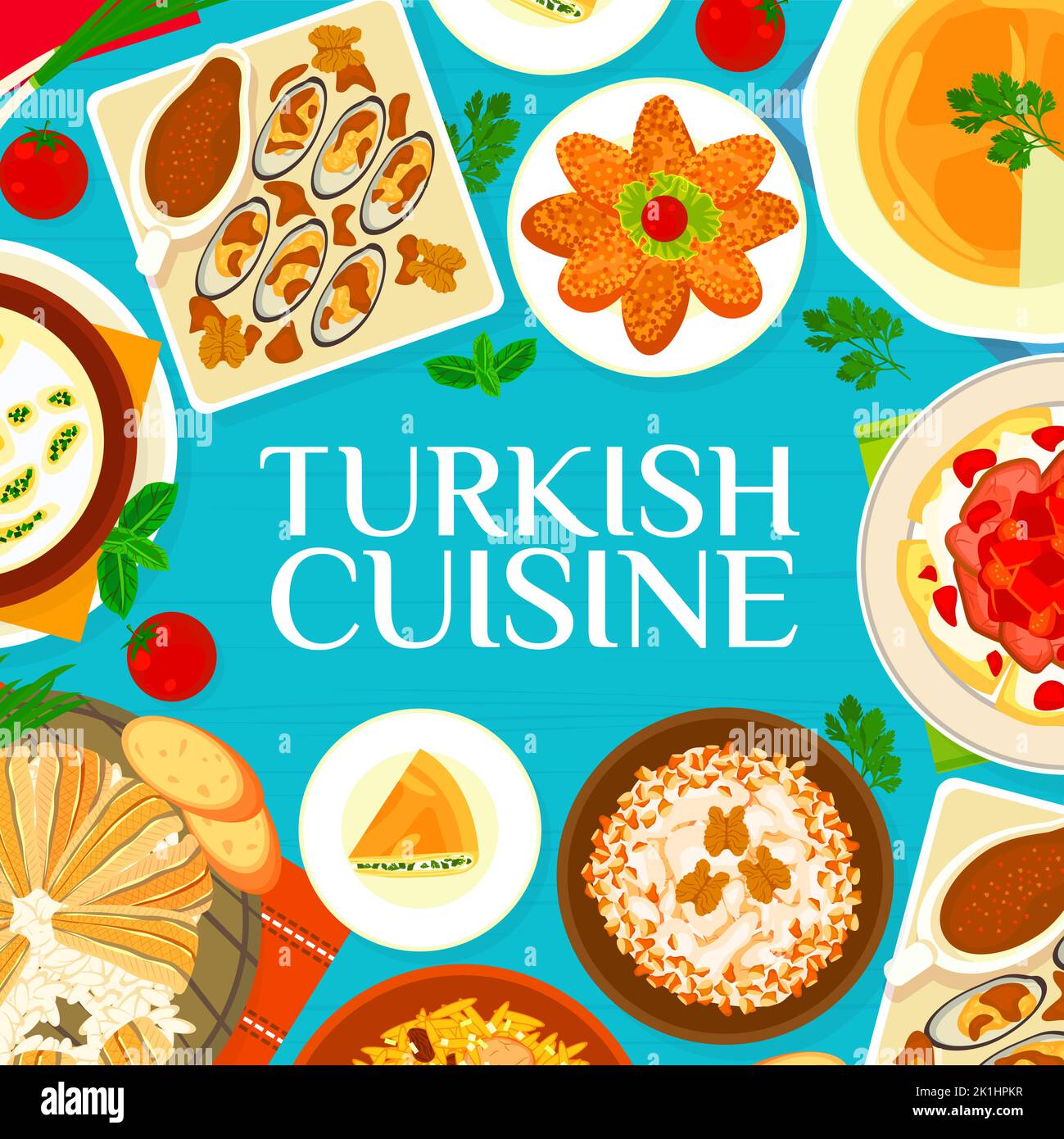 Turkish cuisine menu cover, Turkey food meals and dishes, vector lunch ...