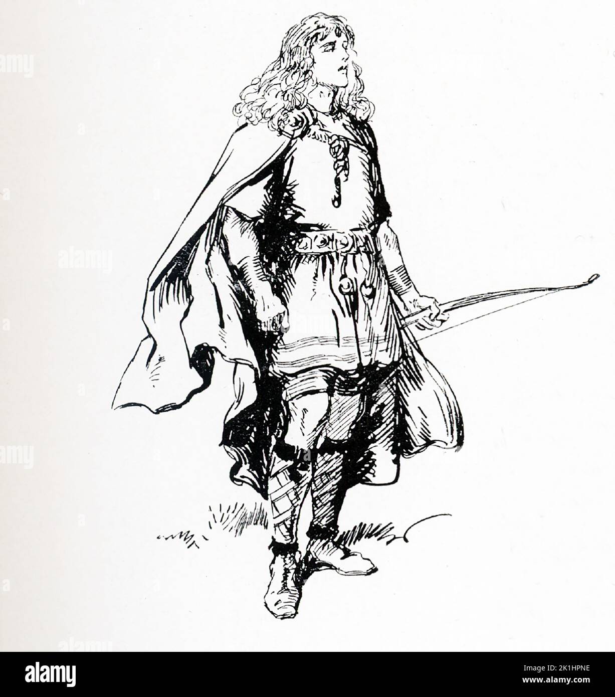 According to Norse mythology, Balder (also Baldr and Baldur) is the Norse god of peace and light and spring. The son of the powerful Odin, he was beloved by the Aesir, the Norse gods. This illustration by Gordon Browne dates to 1913. Stock Photo