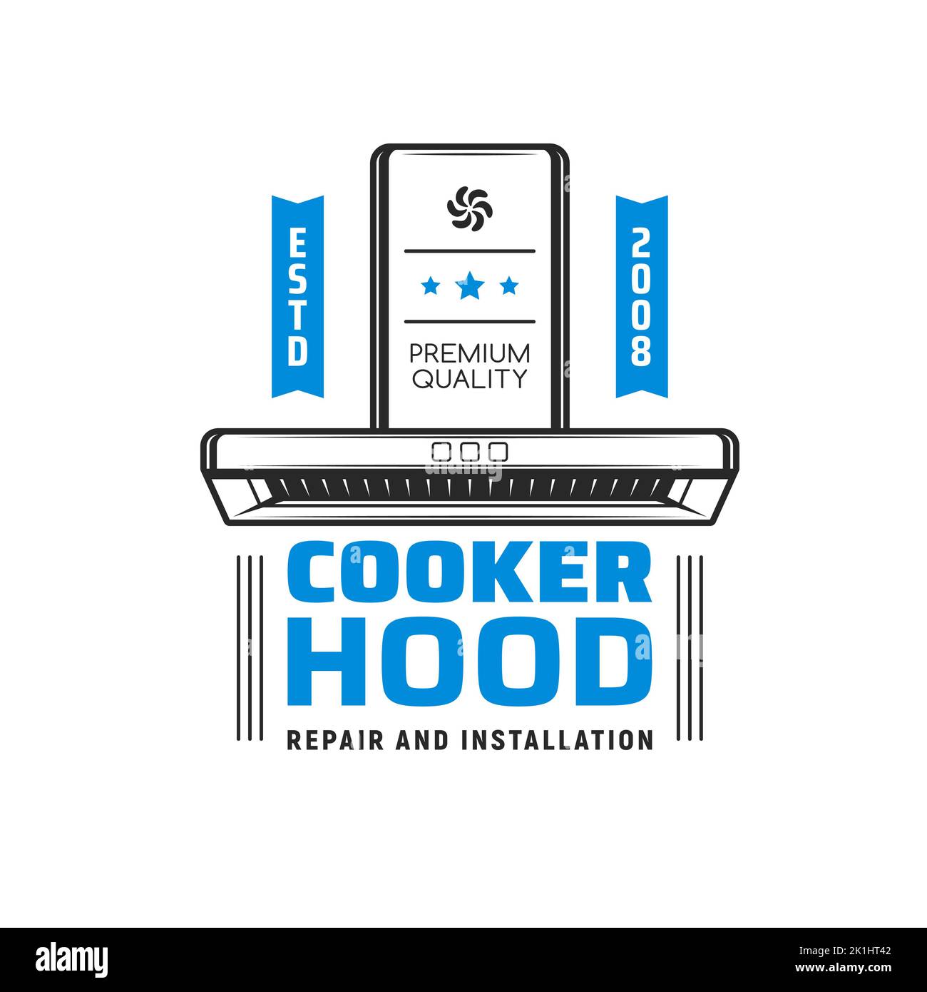 Cooker hood icon for kitchen exhausts and stove ranges repair or installation service, vector. Home appliances equipment and restaurant cooking smell extractors or professional air cleaning equipment Stock Vector