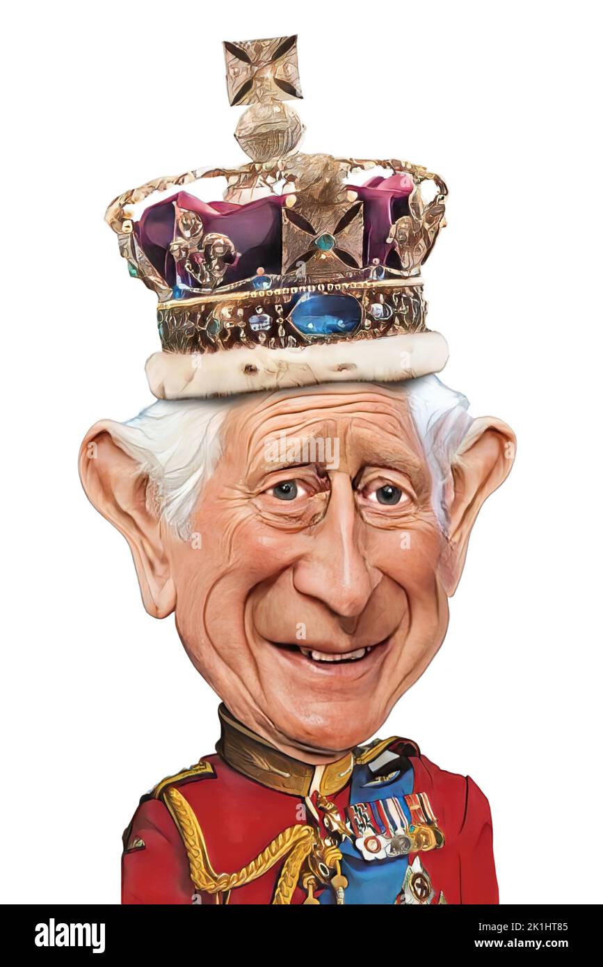 King Charles with the crown, caricature face, United Kingdom Stock Photo Alamy