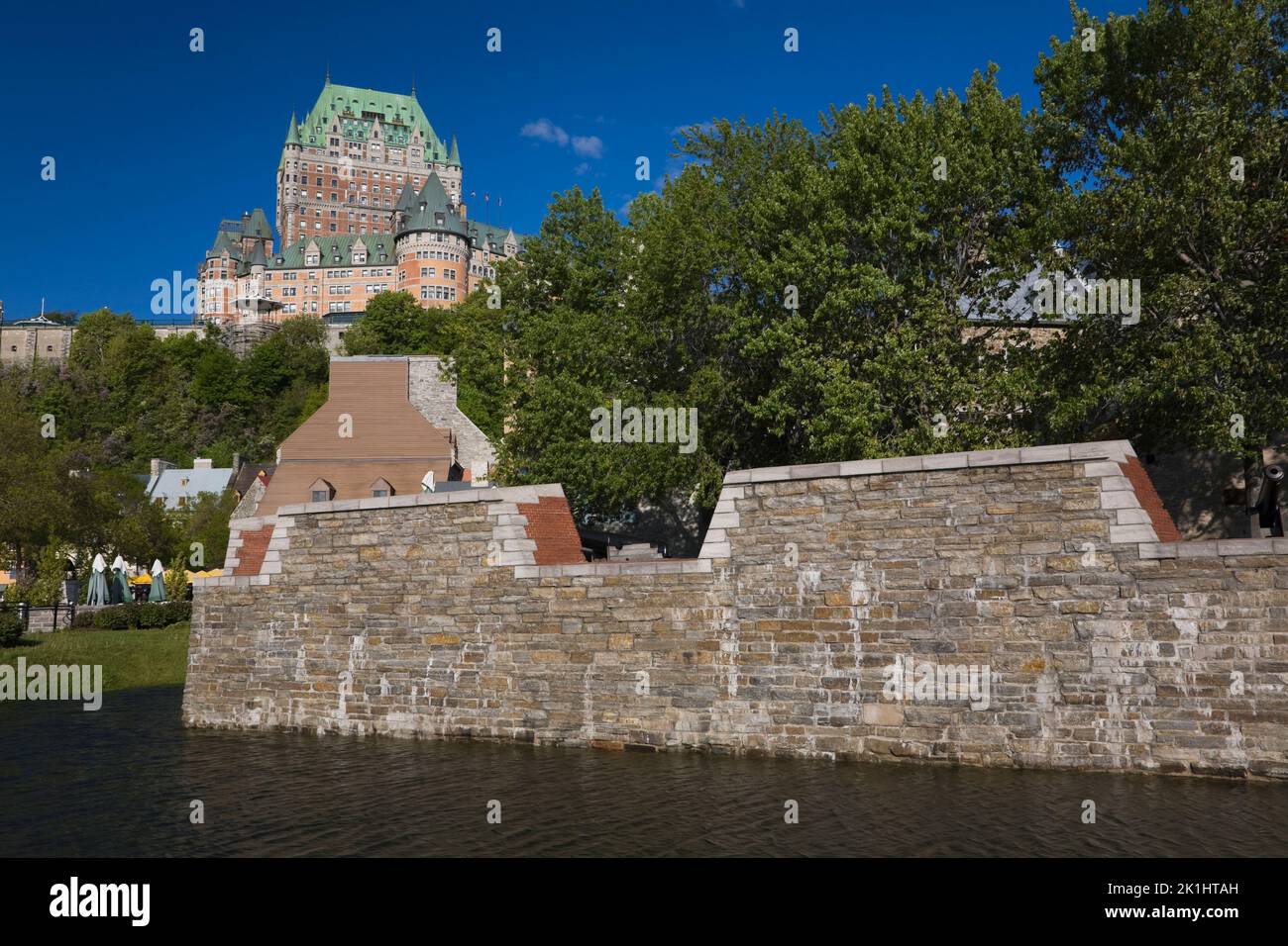 Old Fortification wall and Chateau Frontenac, Quebec City, Quebec, Canada Stock Photo
