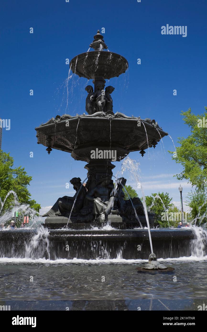 The Fountain of Tourny in spring, Old Quebec City, Quebec, Canada Stock Photo