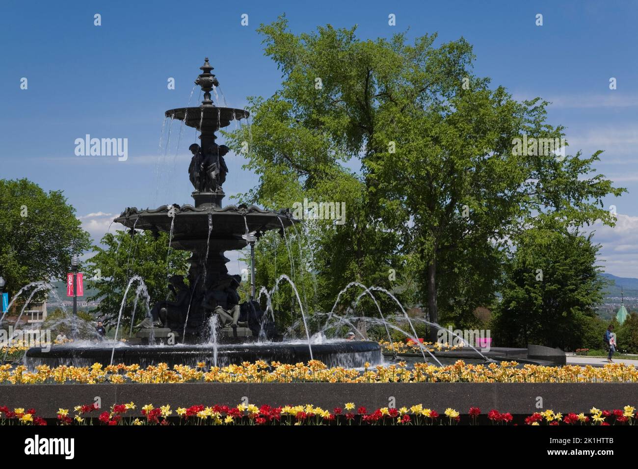 The Fountain of Tourny in spring, Old Quebec City, Quebec, Canada Stock