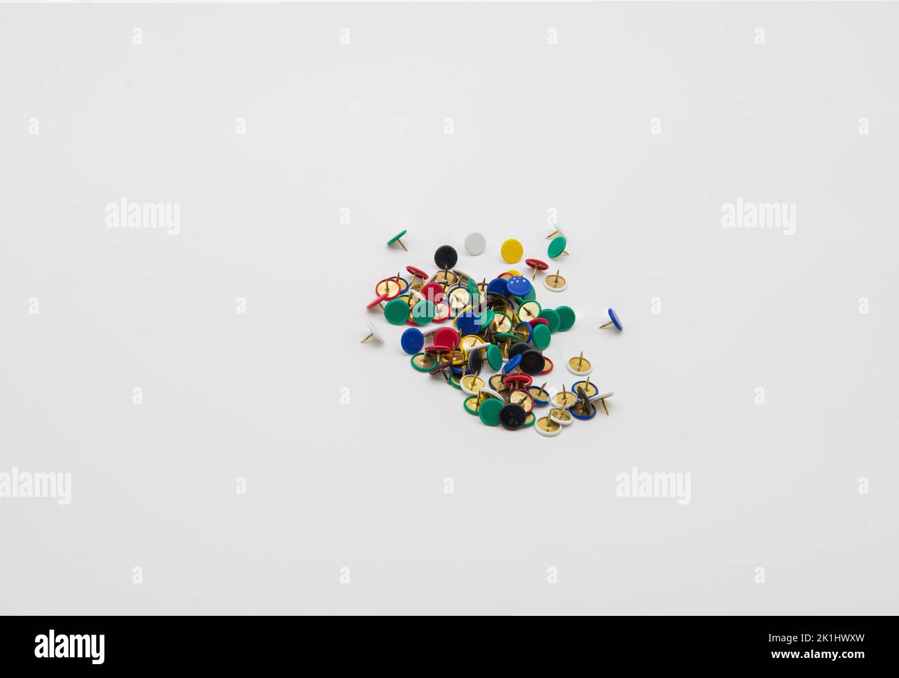 Coloured drawing or push pins on a white background, Stock Photo