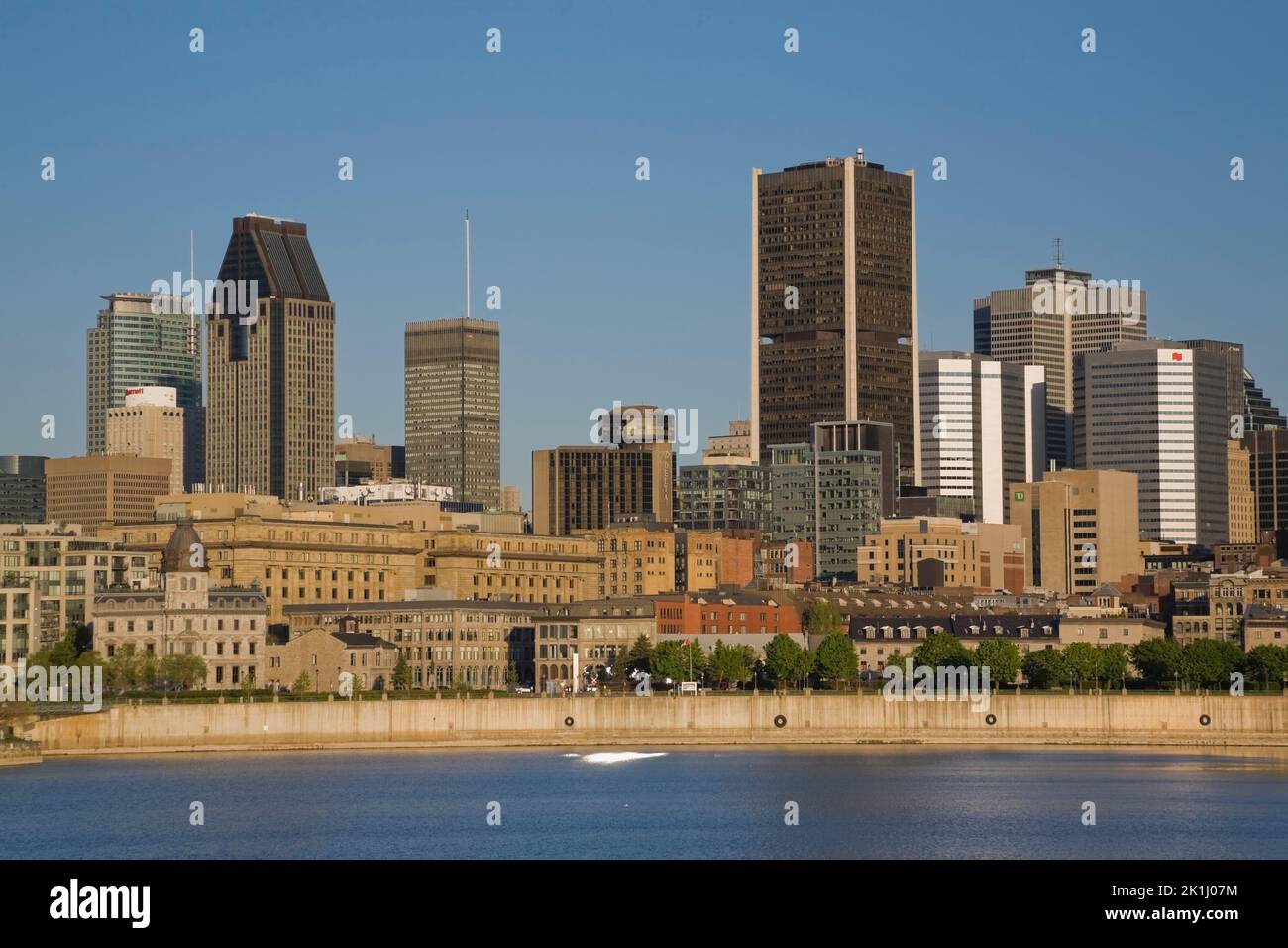 Montreal skyline from Cite du Havre in early morning in spring, Quebec, Canada Stock Photo