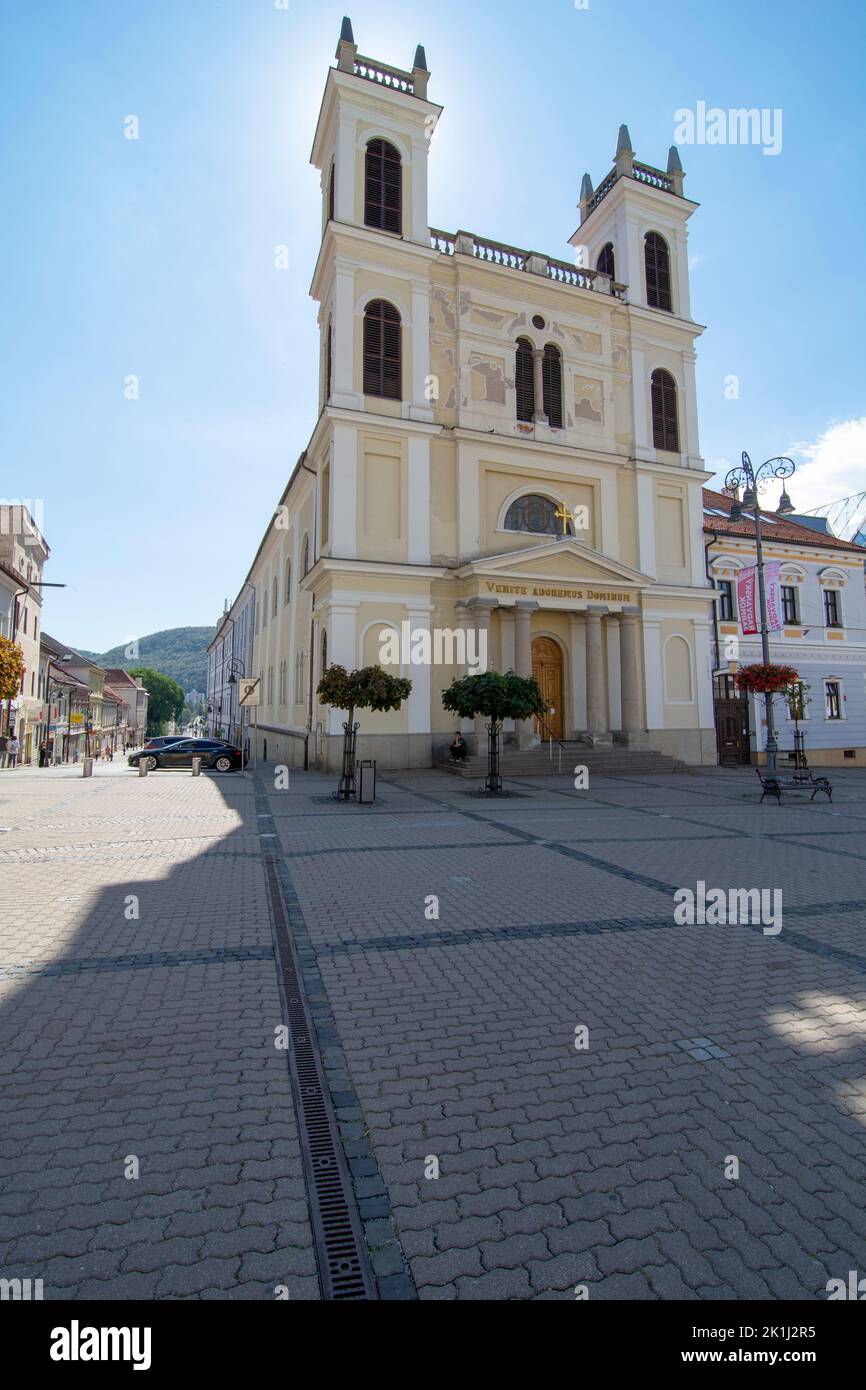 St Francis Xavier Cathedral. Slovak National Uprising Square. Banska Bystrica. Slovakia. Stock Photo