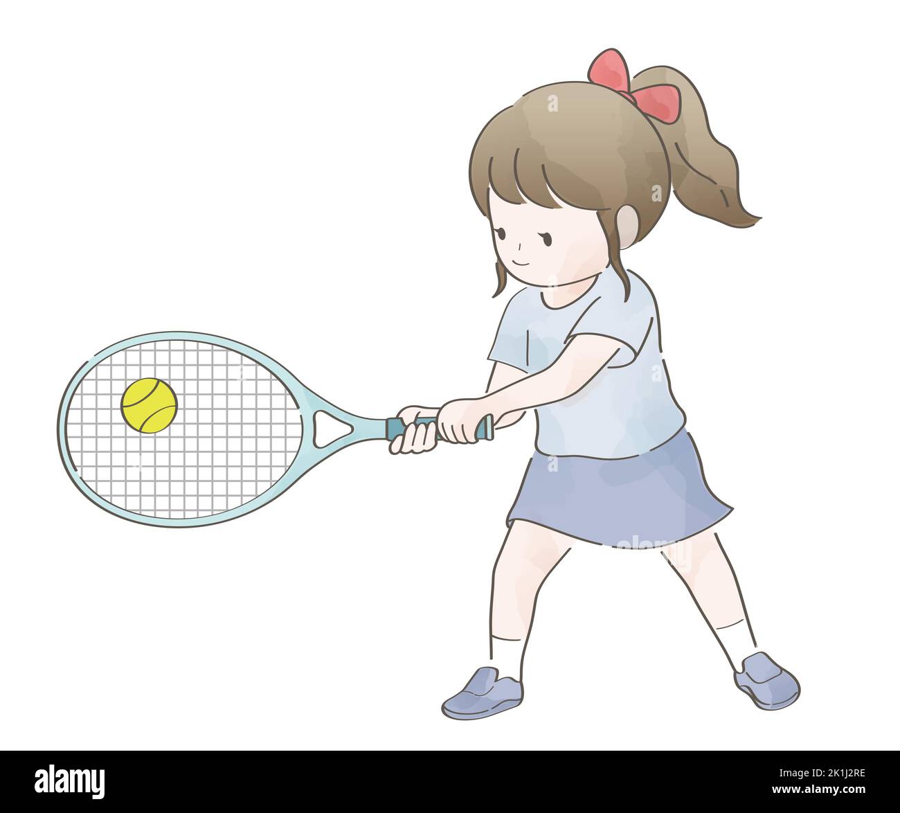 Watercolor Cute Girl Playing Tennis. Vector Illustration Isolated On A White Background. Stock Vector