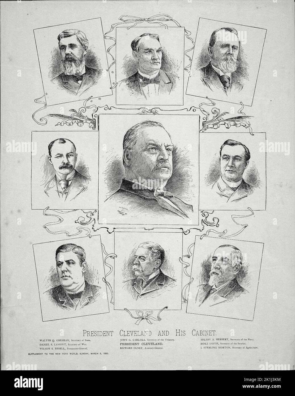 Cleveland's first Cabinet of Richard Olney, John Carlisle, Sterling Morton, Hilary Herbert, Hoke Smith, Daniel Lamont, Walter Gresham, Wilson Bissell Stock Photo