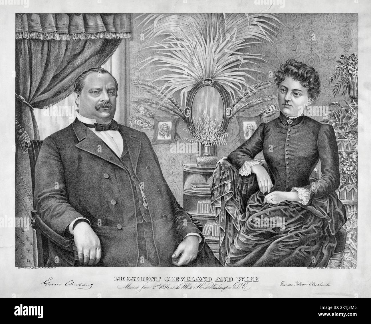 An engraving of President Grover Cleveland and his wife and First Lady, Frances Folsom Cleveland. Stock Photo