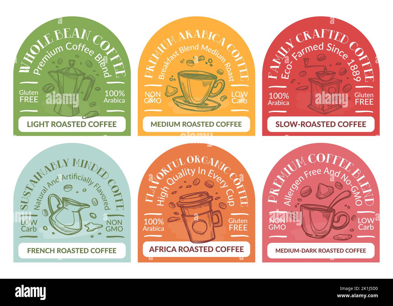 Label design set for wholebean coffee package Stock Vector