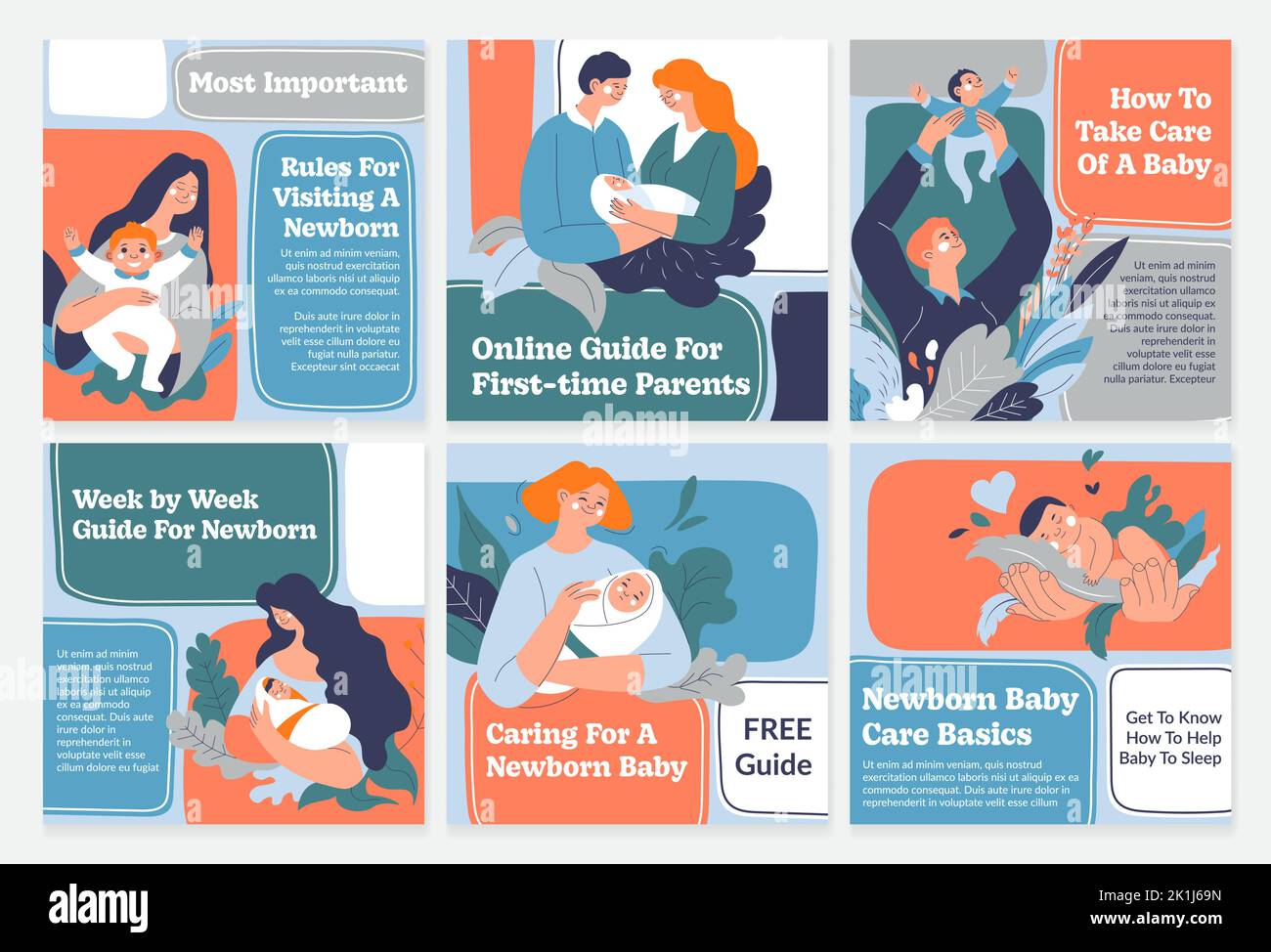 template-social-media-set-with-newborn-care-guide-stock-vector-image
