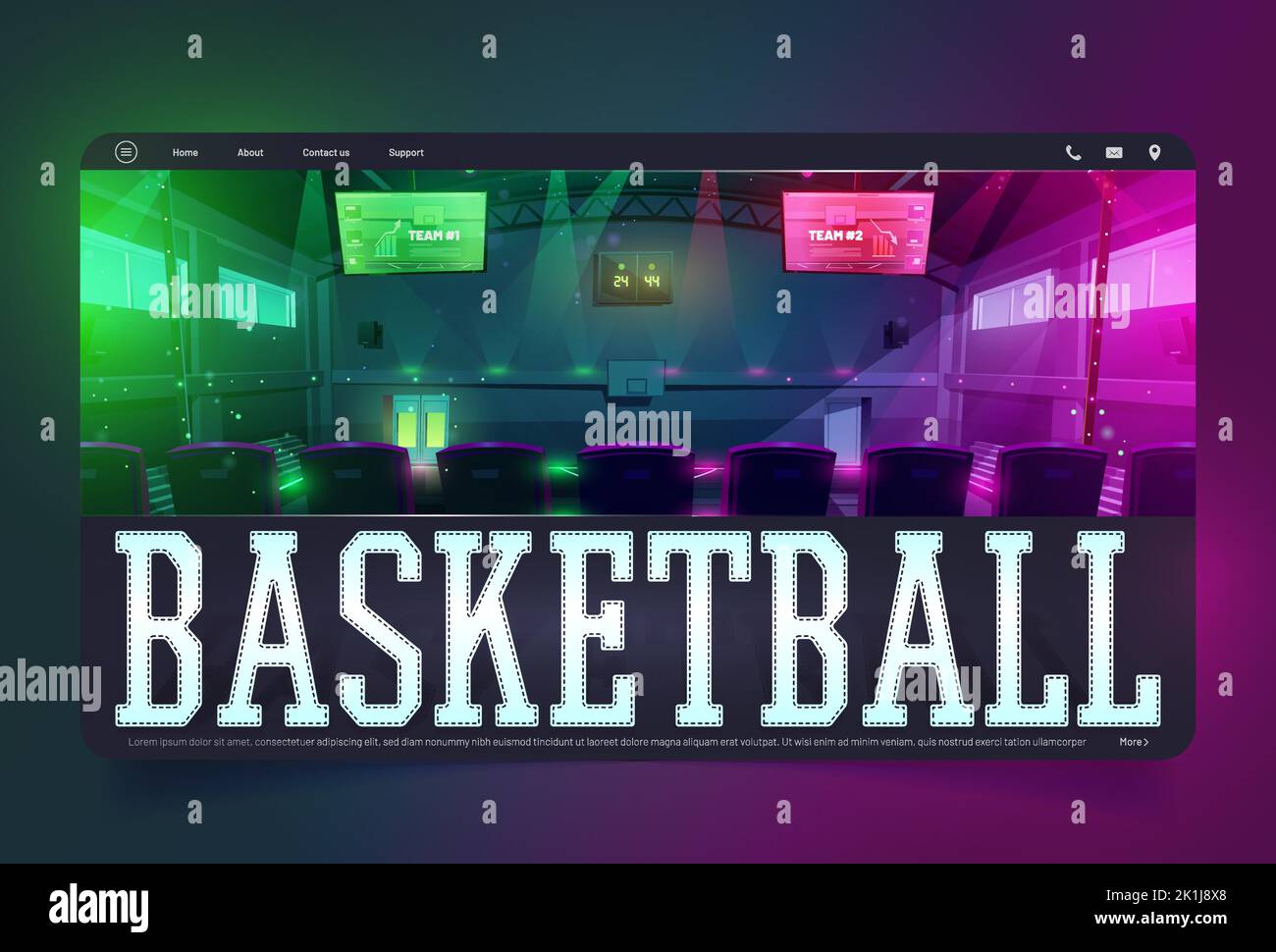 Basketball game tournament cartoon landing page. High school team or