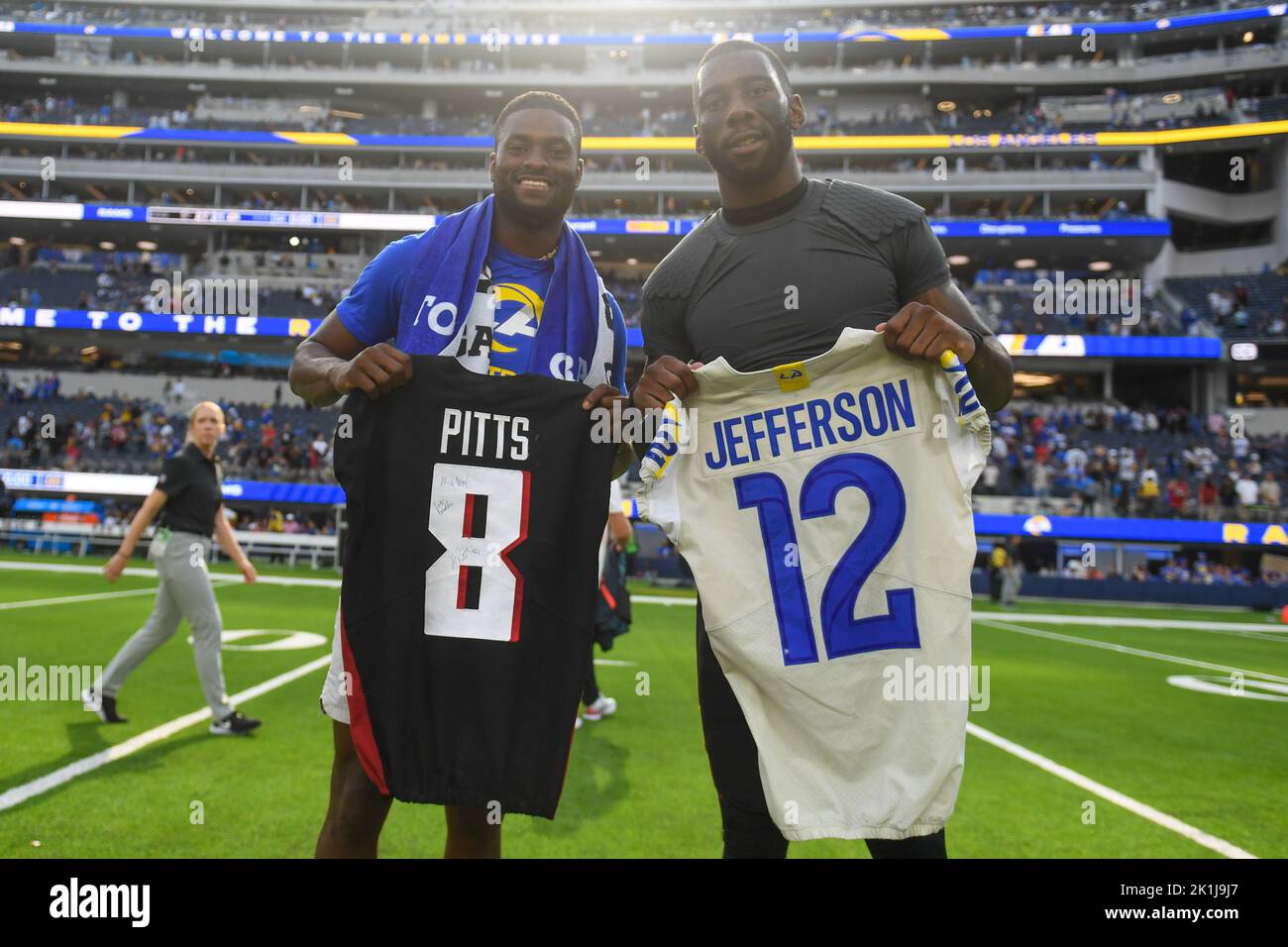 Los Angeles Rams wide receiver Van Jefferson (12) and Atlanta Falcons ...