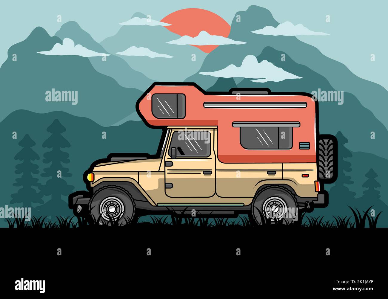 Stocky camper car illustration badge design Stock Vector Image & Art ...