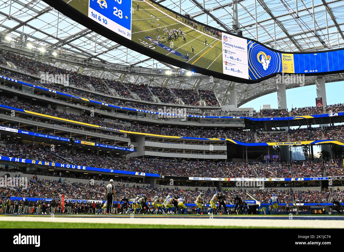 Los Angeles Rams safety Nick Scott (33) runs during an NFL football game  against the Atlanta Falcons Sunday, Sept. 18, 2022, in Inglewood, Calif.  (AP Photo/Kyusung Gong Stock Photo - Alamy